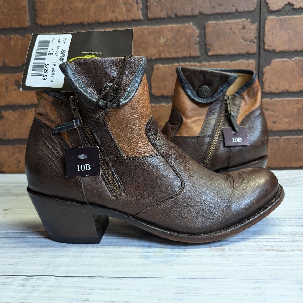 Women's Brown Leather Ankle Booties with Printed Shaft - Picture 2 of 16